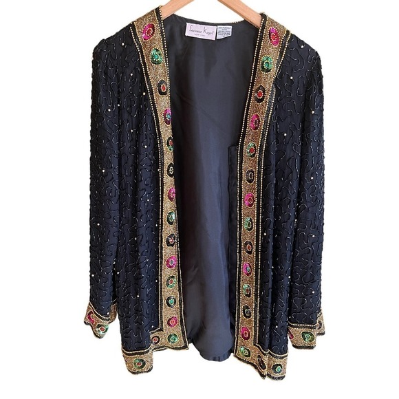 Lawrence Kazar- Silk - Beaded Evening Jacket - Size L vintage 80’s - Picture 4 of 9